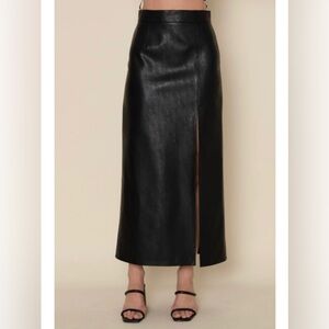 Black Faux Leather Midi Skirt